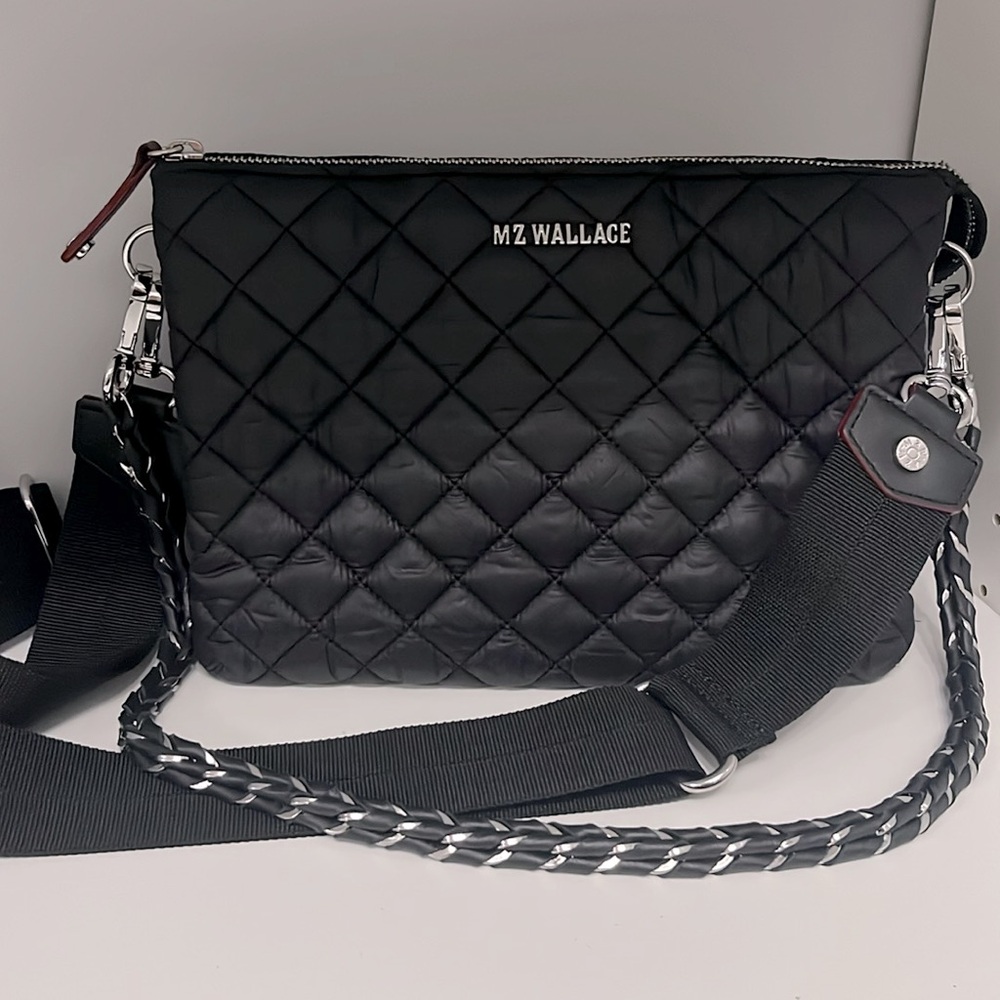 MZ Wallace Black Crossbody with 2 straps - removable. Quilted pattern. Like new.